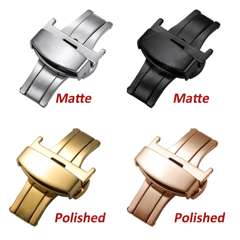 12 14mm 16mm 18mm 20mm 22mm Silver Stainless Steel Butterfly Watch Buckle Polish Matte Band Clasp Black Rose Gold Watch Buttons