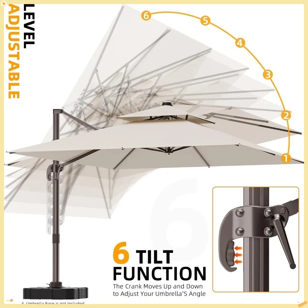 Guarda-chuva de pátio deslocado 10x13 pés, 360 °   Girando para Piscina e Deck Bege