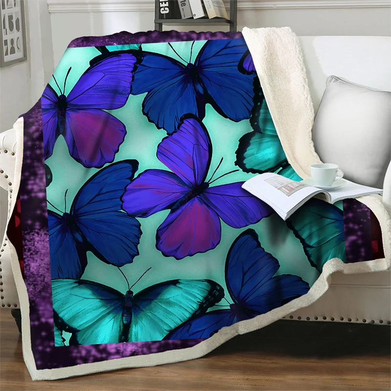 

Dreamlike Butterfly Sherpa Throw Blanket 3D Printing Bedspread Plush Travel Picnic Blankets For Beds Sofa Soft Warm Quilts Cover