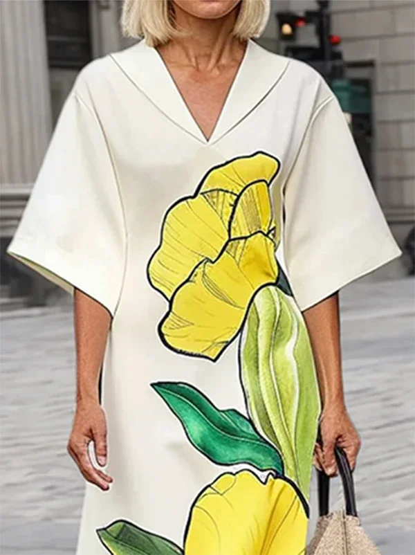 Damen 2025, Sommer-Maxikleider mit Blumendruck, Boho-Chic, Strand-Resort, Abendparty, elegantes gelbes Luxus-langes Kleid für Damen