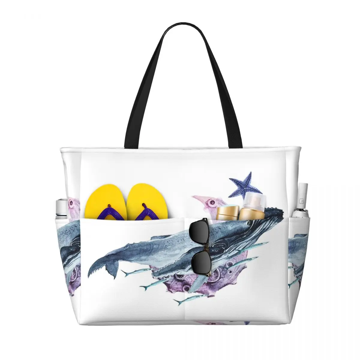

Orca Whale And Dolphin Marine Life Beach Tote Bag Sport Gym Yoga Duffle Large Tote Bag Women Travel Bag Fitness bag
