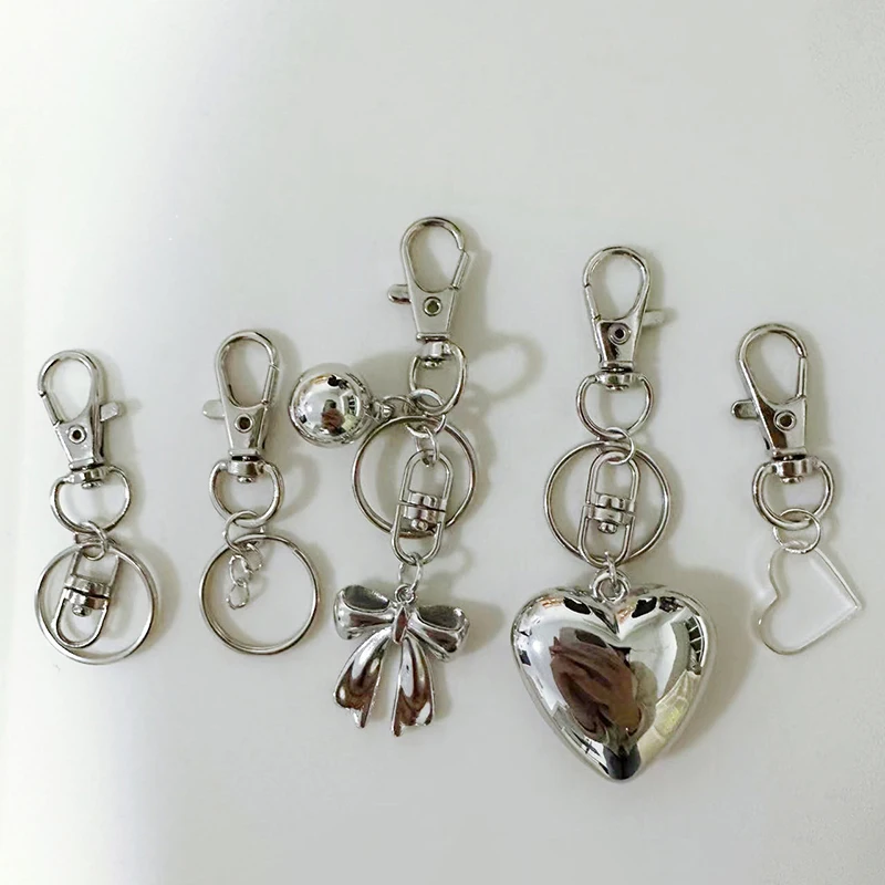 

Y2K Love Heart Bow Keychain Korean Silver Color Metal Keyring Car Key Chain Accessories Girls Bag Pendant