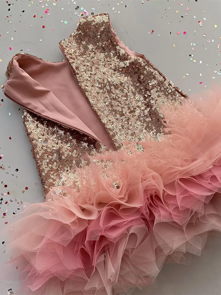 Bambini ragazza vestito con paillettes giovani ragazze senza maniche Patchwork Tutu abiti bambini festa di nozze abiti di un pezzo abiti infantili