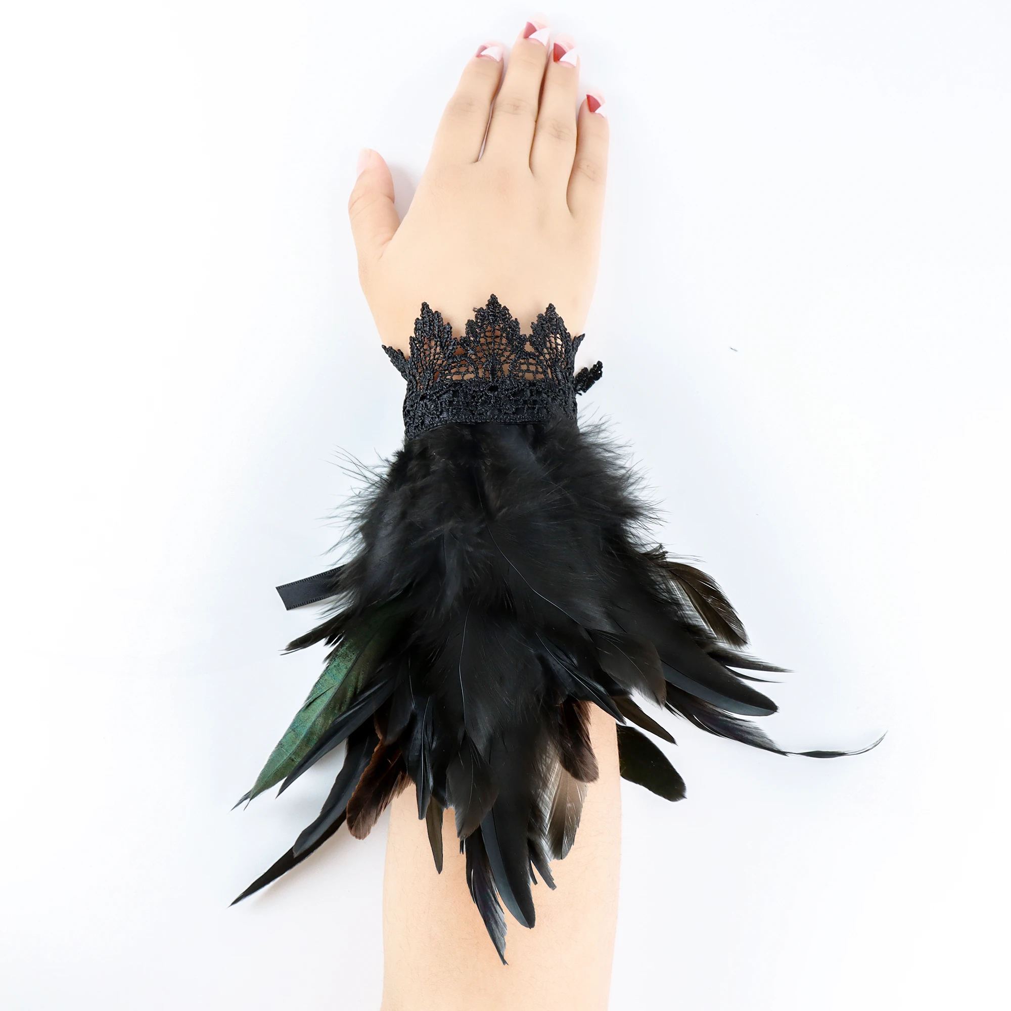 Lace Blue Black Feather Bracelet Gothic Punk Style Stage Performance Accessories Festival Carnival Women\'s Clothing Accessories