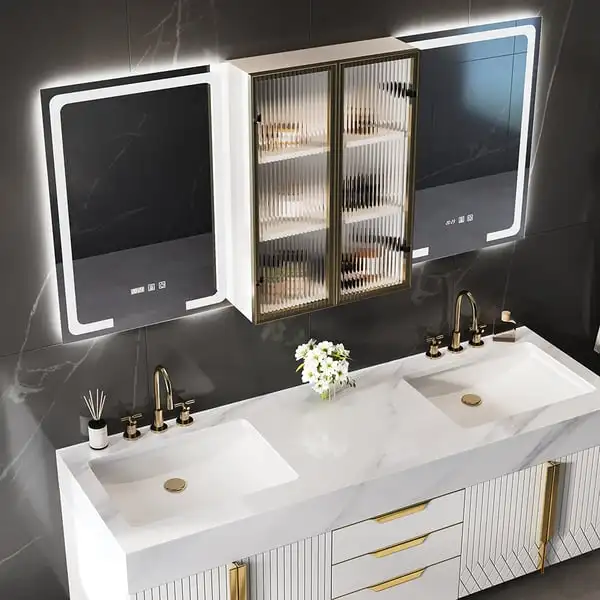 Wall Mounted Medicine Cabinet Lighted Bathroom Mirror Cabinet Basin Set Medicine Cabinet with Mirror Led Light Defog