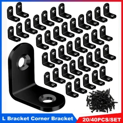 10/20pcs L Bracket Corner Bracket Set,Metal L Brackets For Shelves Wood Furniture Cabinets Chairs Drawers With 20/40 Screws