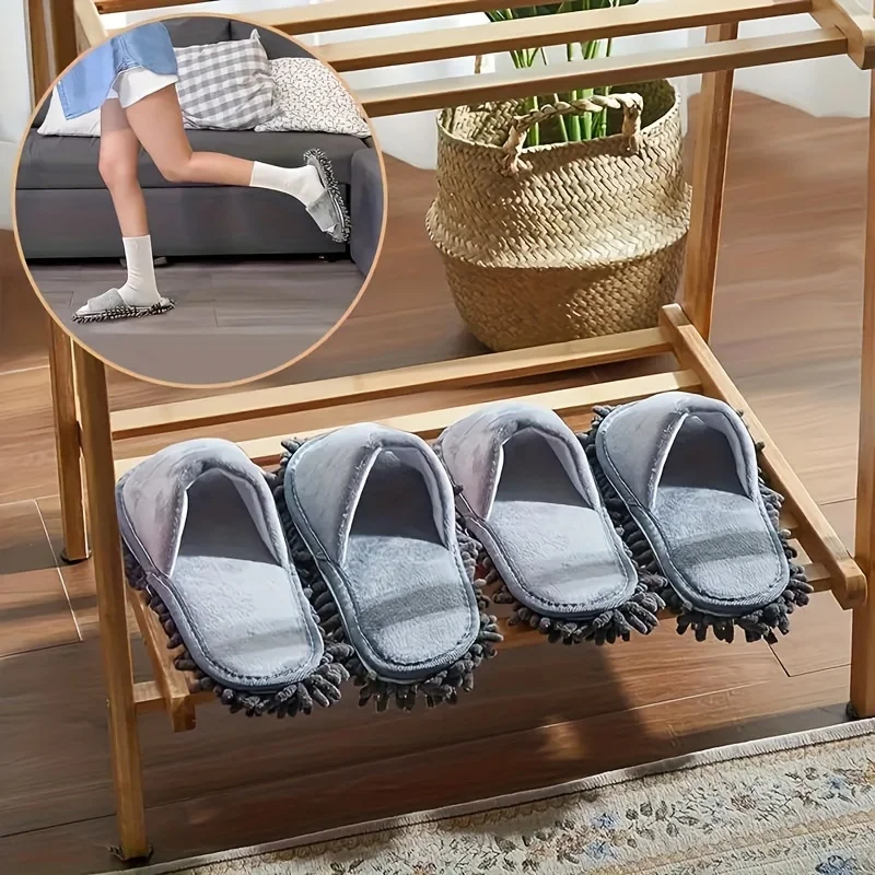 1 Paire de Chaussons Serpillères en Microfibre pour Nettoyage Rapide et Facile des Sols, Lavables, pour la Maison et la Salle de Bain, Outils de Nettoyage