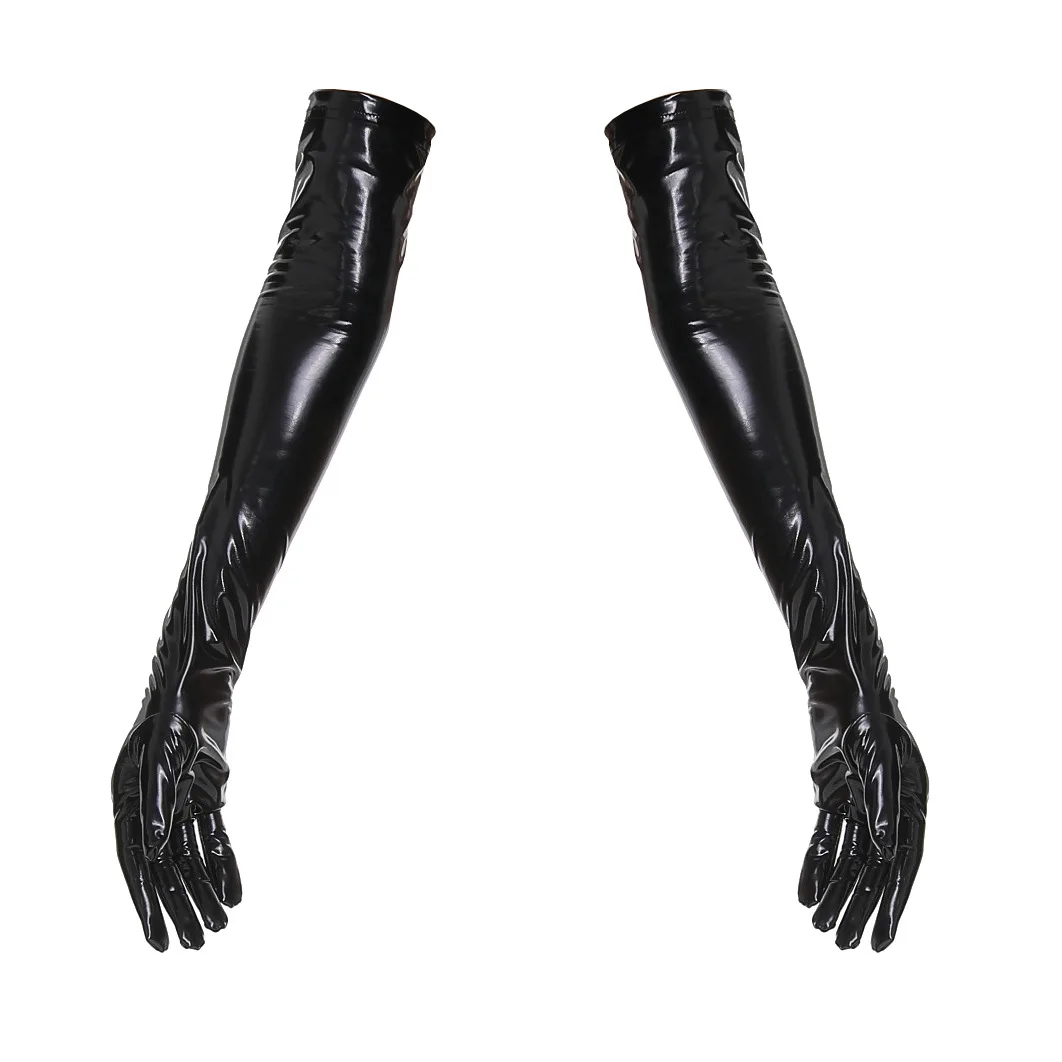 Sexy PVC Wet Look Shiny Latex Cosplay Accessory Stage Performance Punk Faux Leather Glove  Stockings Plus Size XXXL