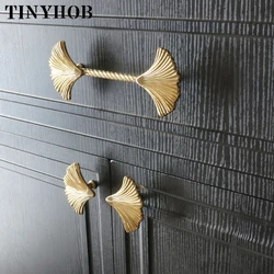 Maple Ginkgo Shape Solid Brass Gold Furniture Handles Door Knobs and Handles for Cabinet Kitchen Cupboard Drawer Pulls