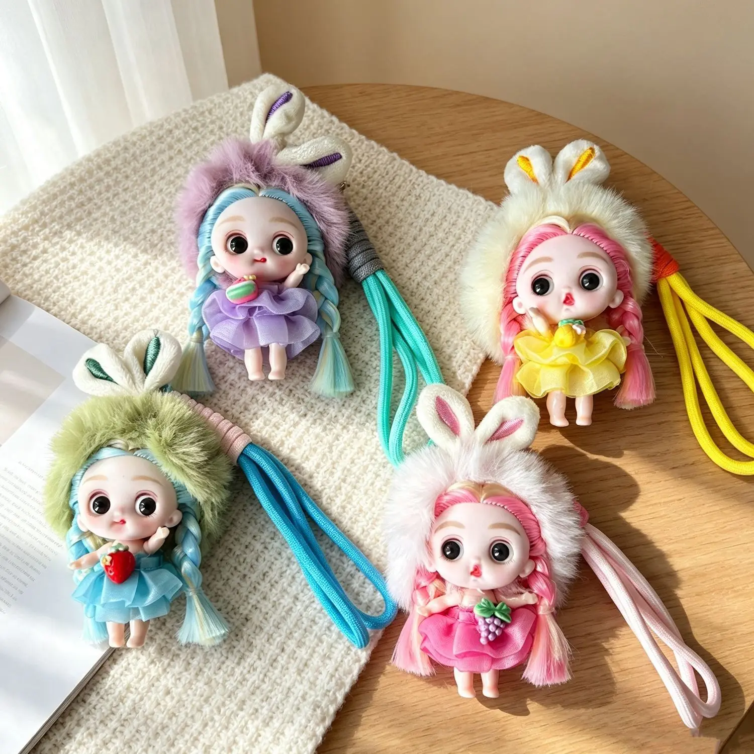 New Premium Country-Style Mini Doll Keychain Pendant Braids Long Hair Joint Moveable Doll Dress Up Toy Girl Bag Charms Accessory