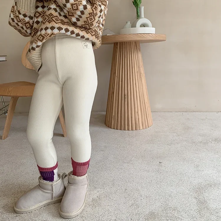 Mallas gruesas con forro polar para niños y niñas, pantalones de algodón a la moda, ropa cálida para Otoño e Invierno