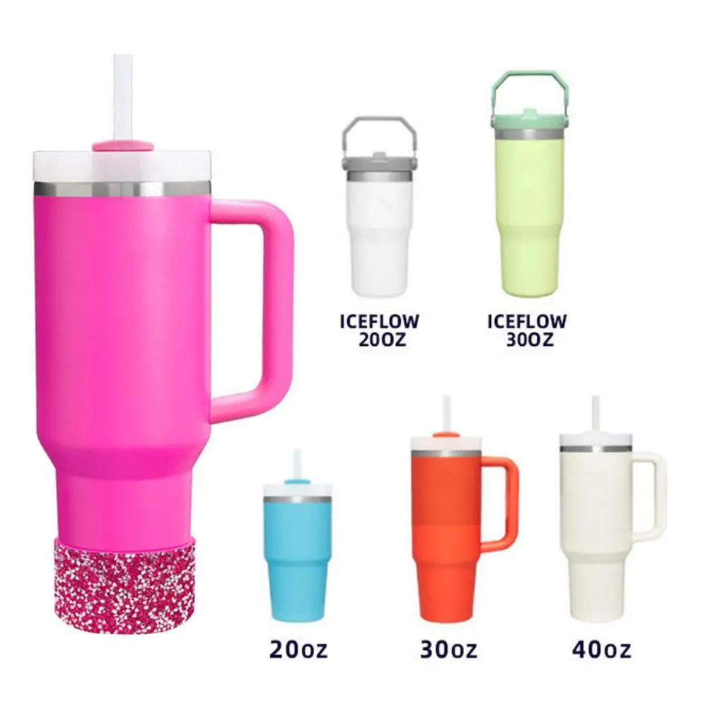 Thermal Cup Bottom Cover Rhinestone Silicone Tumbler Base Protector Non-slip Sparkling Glitter Cup Sleeve Reusable for Beverage