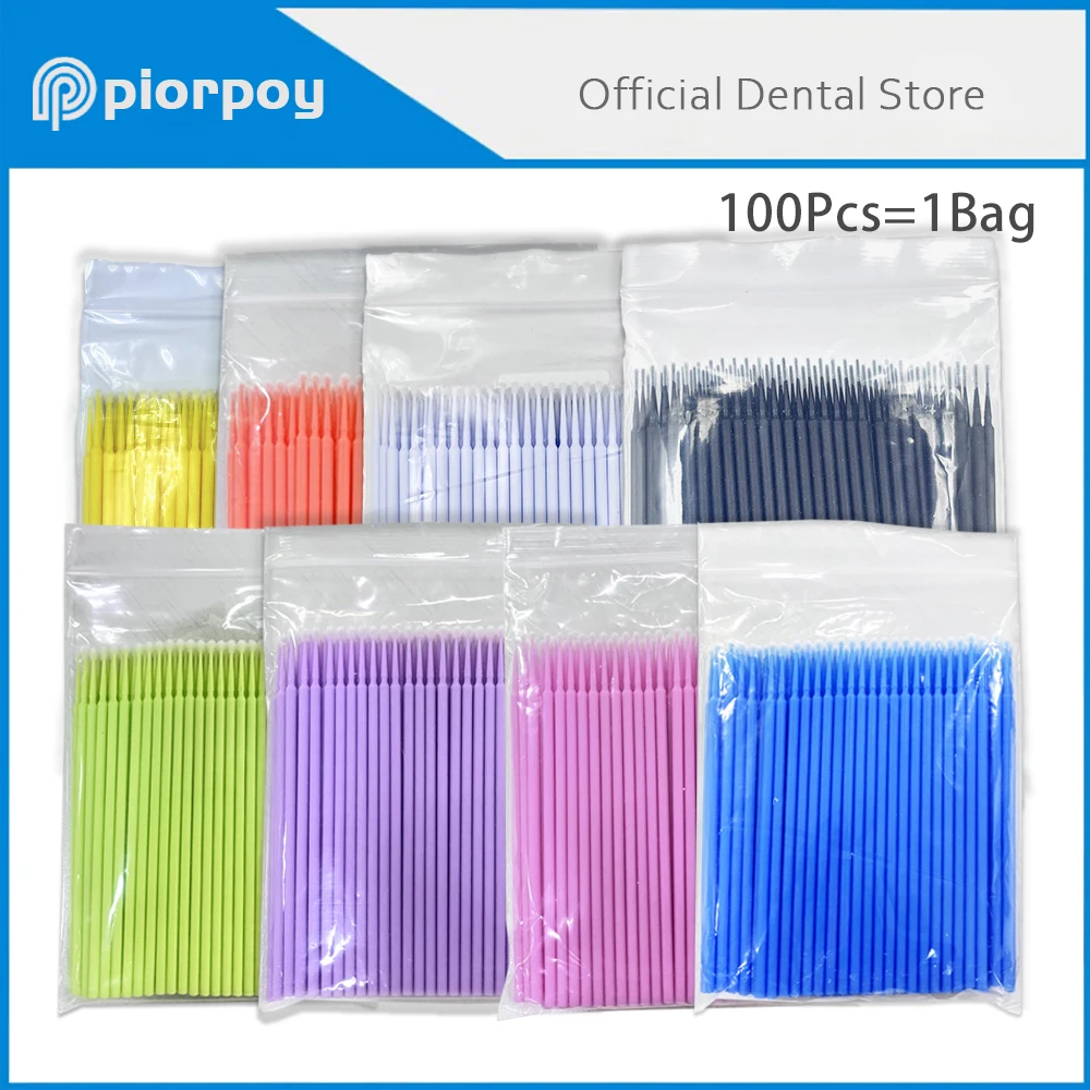 PIORPOY 100Pcs Dental Disposable Micro Brushes Multicolour Dentistry Applicators Brush For Dentist Research Teaching Materials