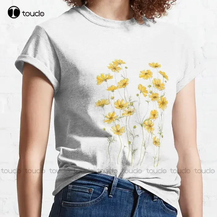 New Yellow Cosmos Flowers Classic T-Shirt Men Workout Shirt Cotton Tee S-6Xl Unisex