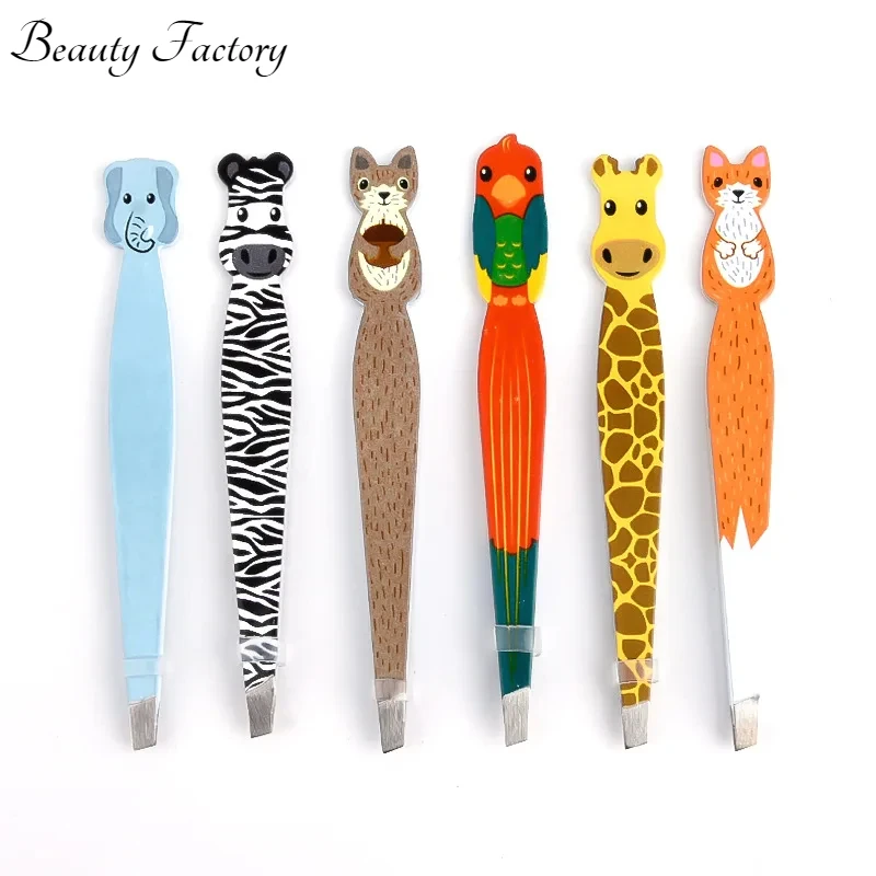 Cartoon Animals Eyebrow Tweezer Colorful Hair Beauty Fine Hairs Puller Stainless Steel Makeup Eye Brow Clips Removal Tools