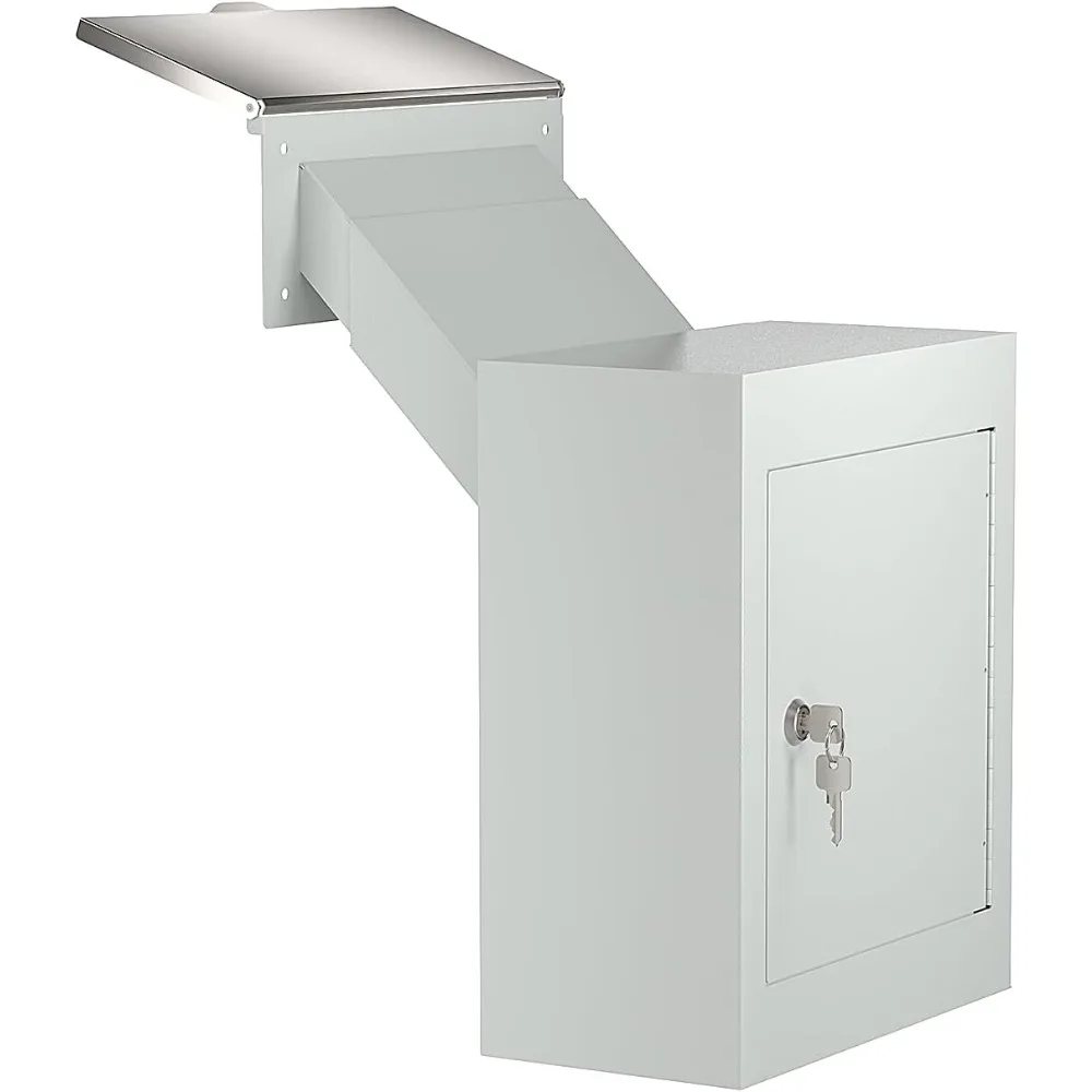 Pochar Through The Wall Drop Box مع قفل - صندوق بريد حائطي مع غطاء مقاوم للمطر ومزلق قابل للتعديل 10 بوصة - قفل عالي التحمل