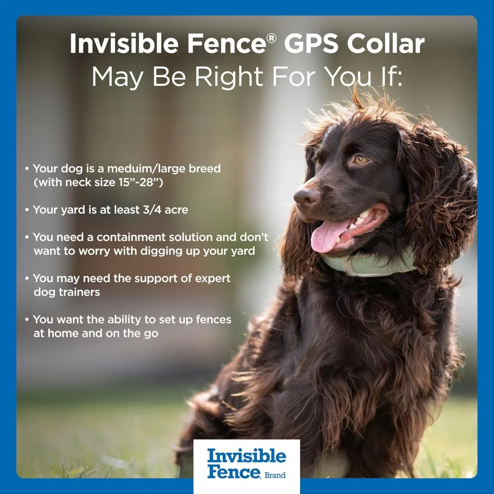 Wireless Dog Fence & GPS Tracker, Create up to 20 Electric Fences, for Medium & Large Dogs with Neck Sizes 15