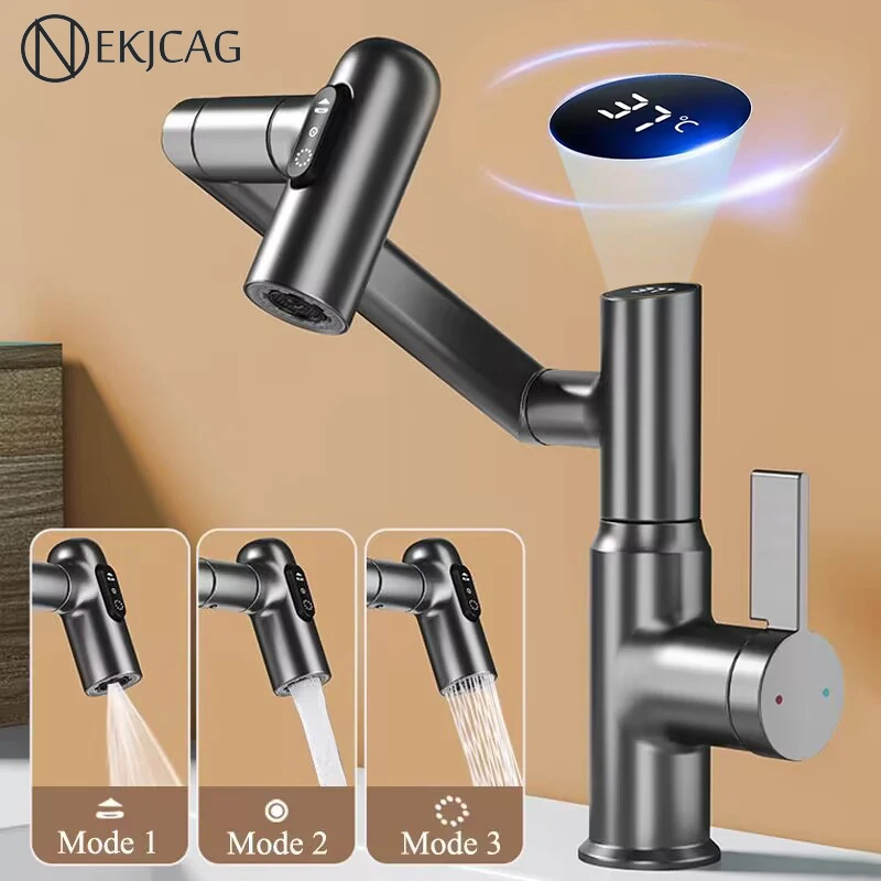 Digital Display LED Bathroom Basin Faucet 360 Rotation Multifunction Stream Sprayer Hot Cold Water Mixer Sink Tap Bathroom Crane