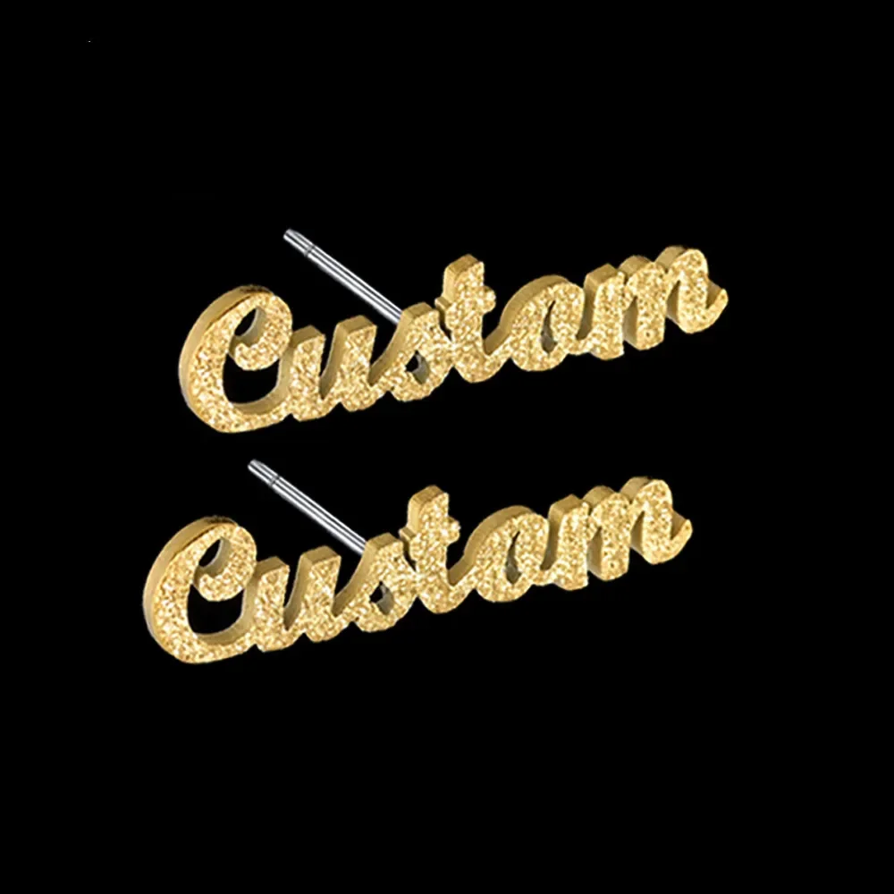 Customized Name Earrings Custom Name Matte Stud Earring Bline Trend Personalized Nameplate Earring Letter Jewelry for Girls