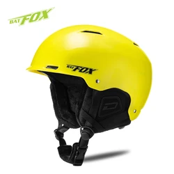 Batfox capacete de esqui amarelo brilhante, forro quente com interruptor de ventilação, tamanho ajustável, segurança, resistente a choques, capacete de esqui de neve