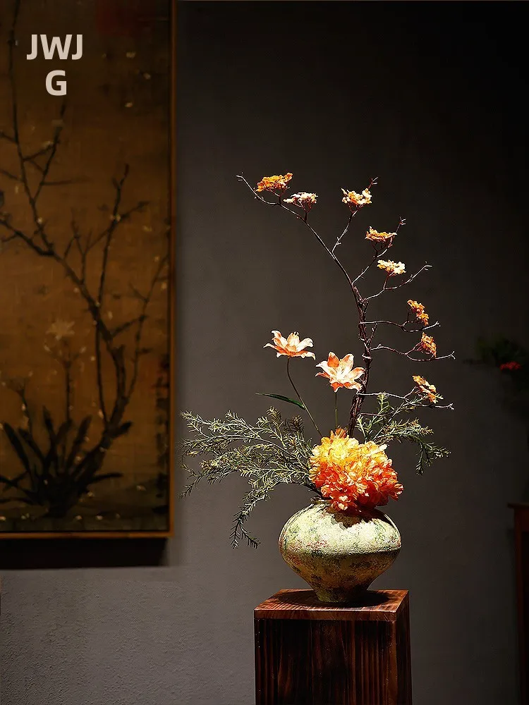 

New Chinese Style Hand-Painted Ceramic Flower Vase Ornament Zen Song Dynasty High-End Feeling Home Decor Hotel Decoration