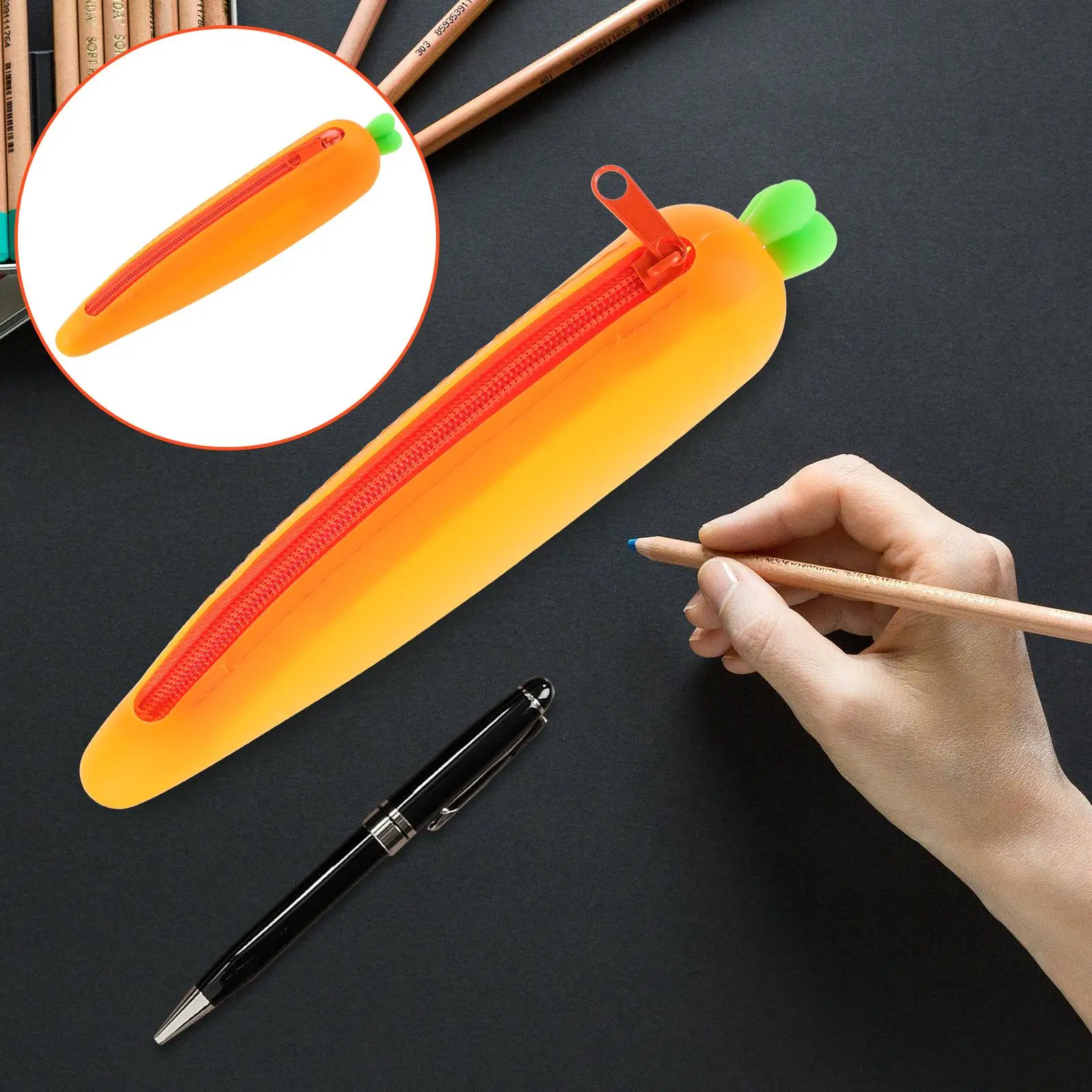 귀여운 당근 모양의 연필 케이스 경량 휴대용 학교 용품 주최자 지퍼 주머니 편지지 가방 선물 아이디어