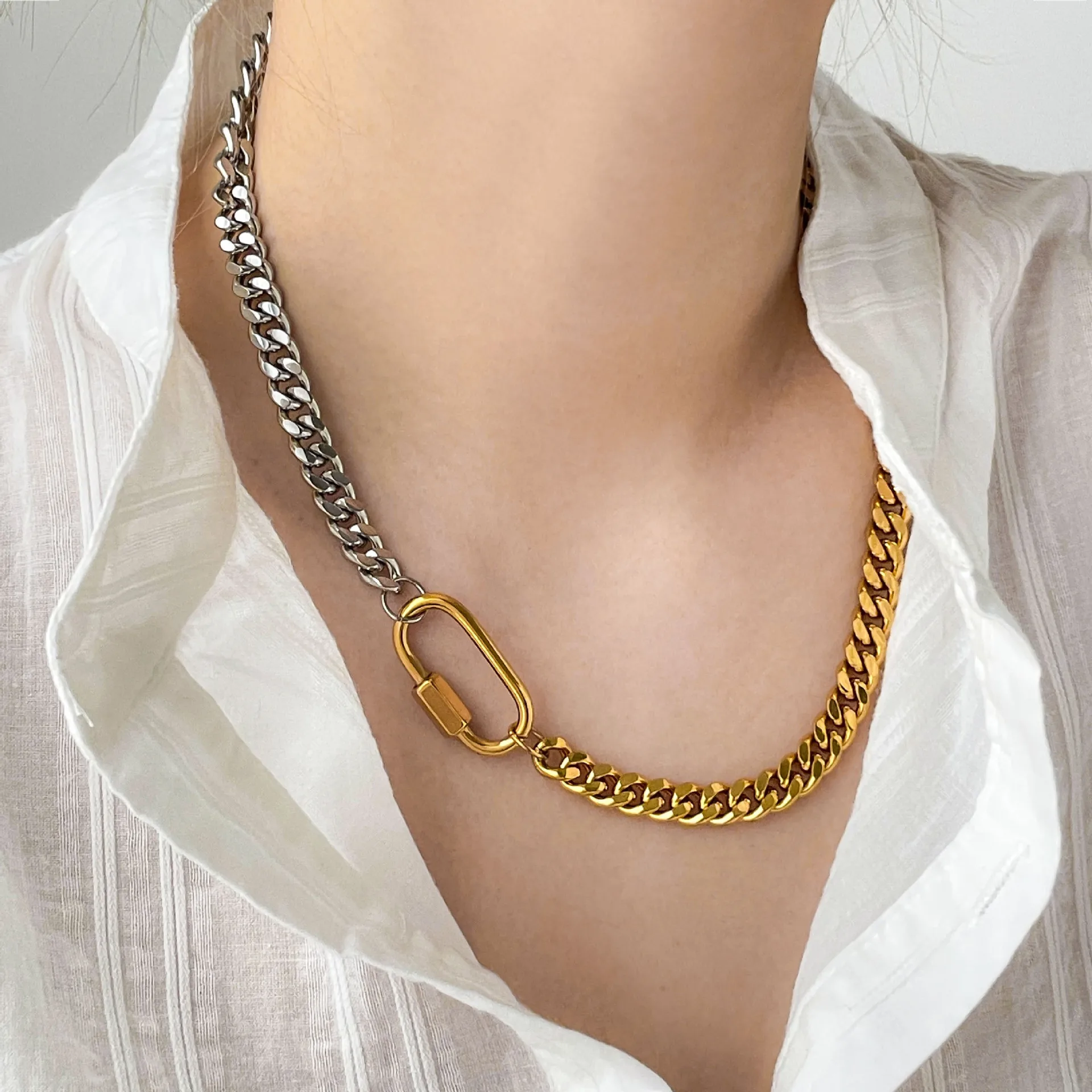 

Punk Stainless Steel 6mm 8mm Thick Chain Buckle Choker Necklace For Women Men High Quality Waterproof Jewelry Accessories
