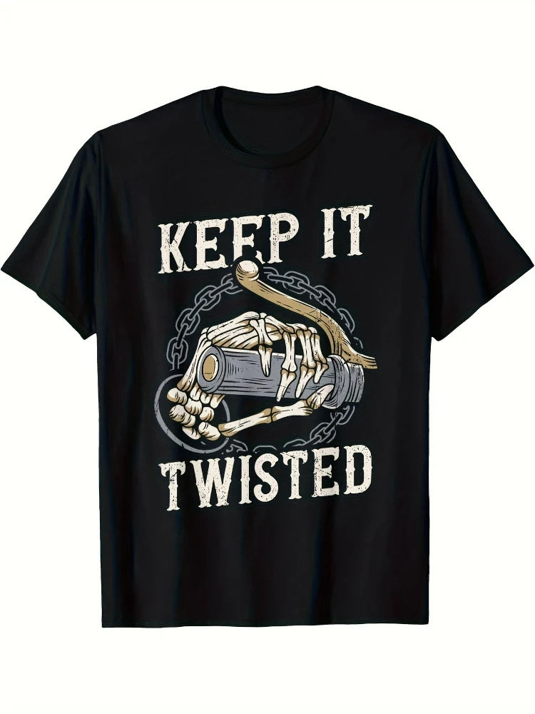 

Heavyweight Motorcycle-Keep It Twisted Skeleton Hand& Motorcycle Graphic-100% cotton O-neck printed men's T-shirt.