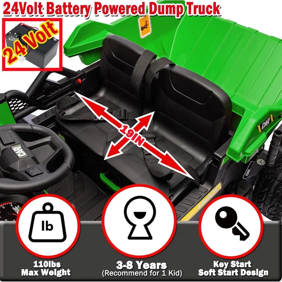 24V Ride on Dump Truck, Kids Electric Car with Remote Control, Ride on Construction Vehicles with Electric Dump Bed and Extra Sh