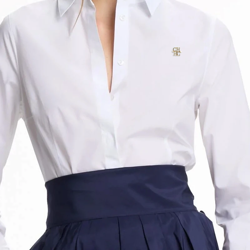 CH Women's casual cotton blouse with streetwear style and simple design-Suitable for office wear-A fashionable and trendy top. image 5