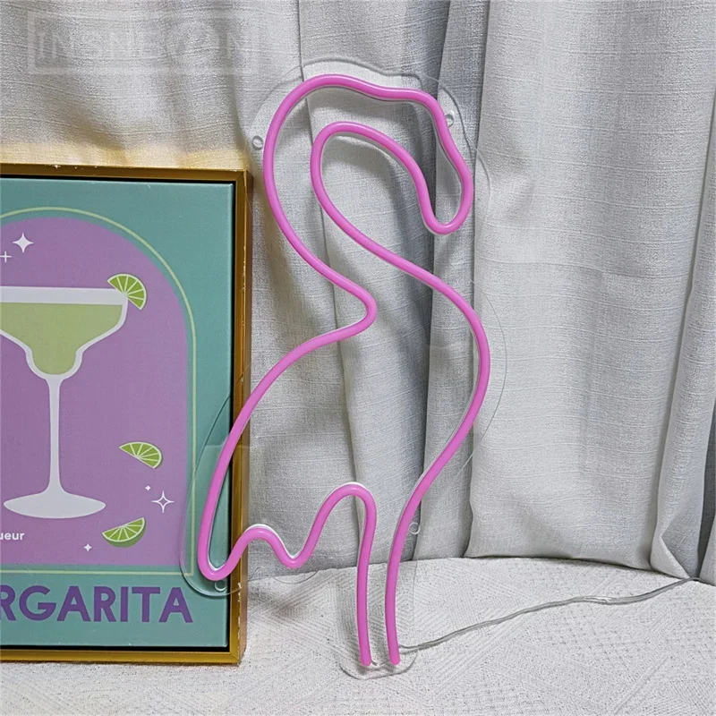 Flamingo rosa levou néon sinal, luz de parede multiúso para quarto, decoração interior, presentes de casamento