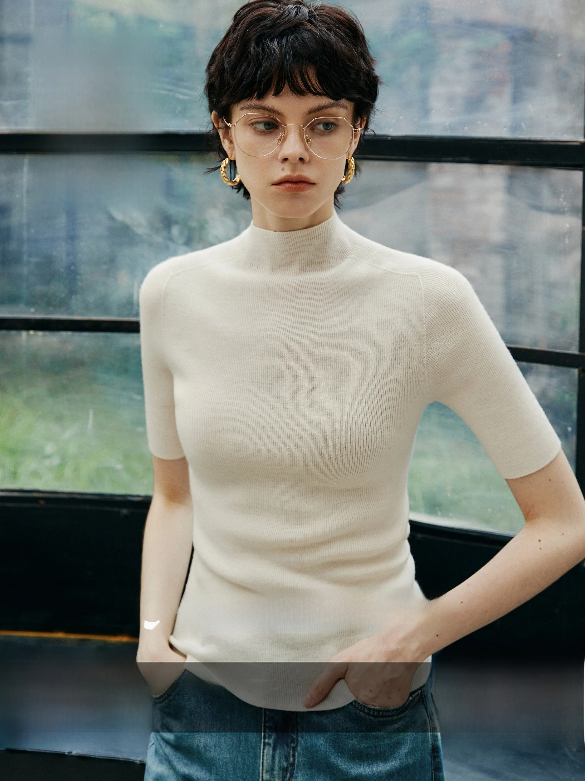 

CA Sl One-Piece Yangzi Wool Knitted Long Sve f High Ne Base irt Women's Spring Comfortable Casual Sle