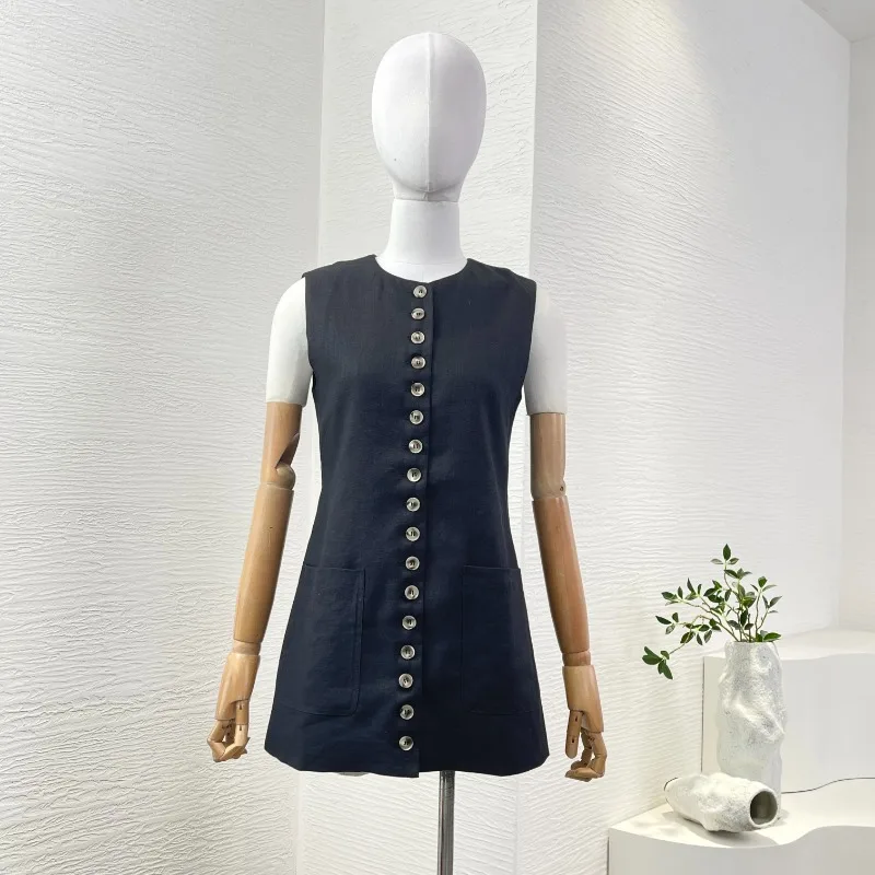 Women's Elegant Black Sleeveless Vest Blouse Tops 2025 High Quality Line New Style for Offfice Laides Attractive