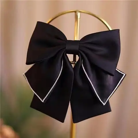 New Big Fabric Bow Hairpin Solid Color Crystal Barrettes Hair Clips for Women Wedding Hairgrip Headbands Hair Accessories images - 6