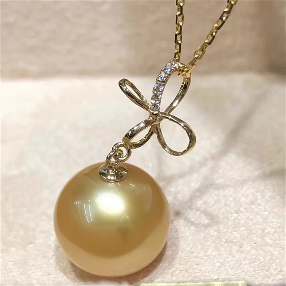 

DIY Pearl Accessories G18K Gold Pendant Empty Support Fashion Pearl Necklace Pendant Female Fit 9-12mm Round Beads G082