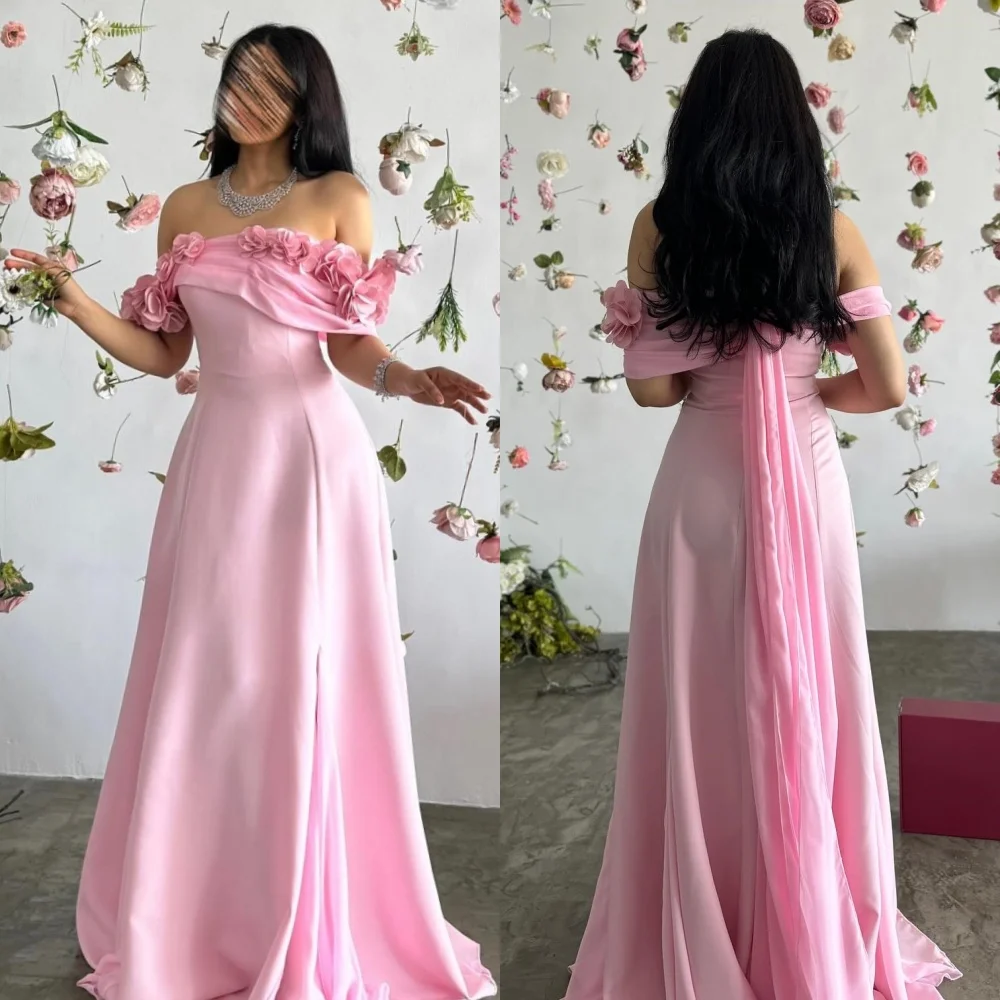 

Customized Exquisite Formal Jersey Handmade Flower Pleat Draped A-line Off-the-shoulder Long Dresses Bespoke Occasion Dresses Fa