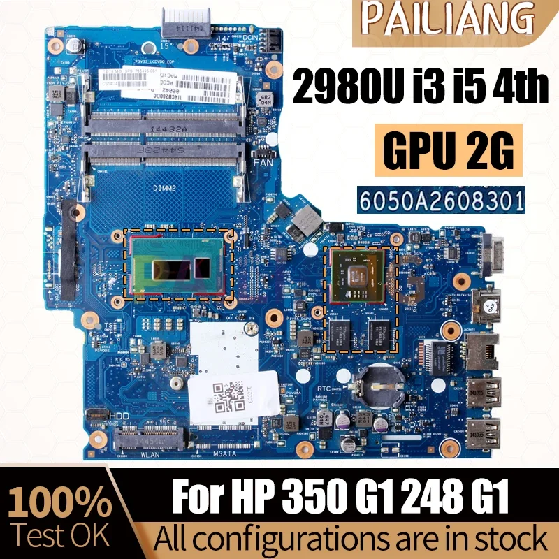 For HP 350 G1 248 G1 Notebook Mainboard 6050A2608301 Core 2980U i3 i5-4th CPU SPS:746025-501 785488-501 Laptop Motherboard