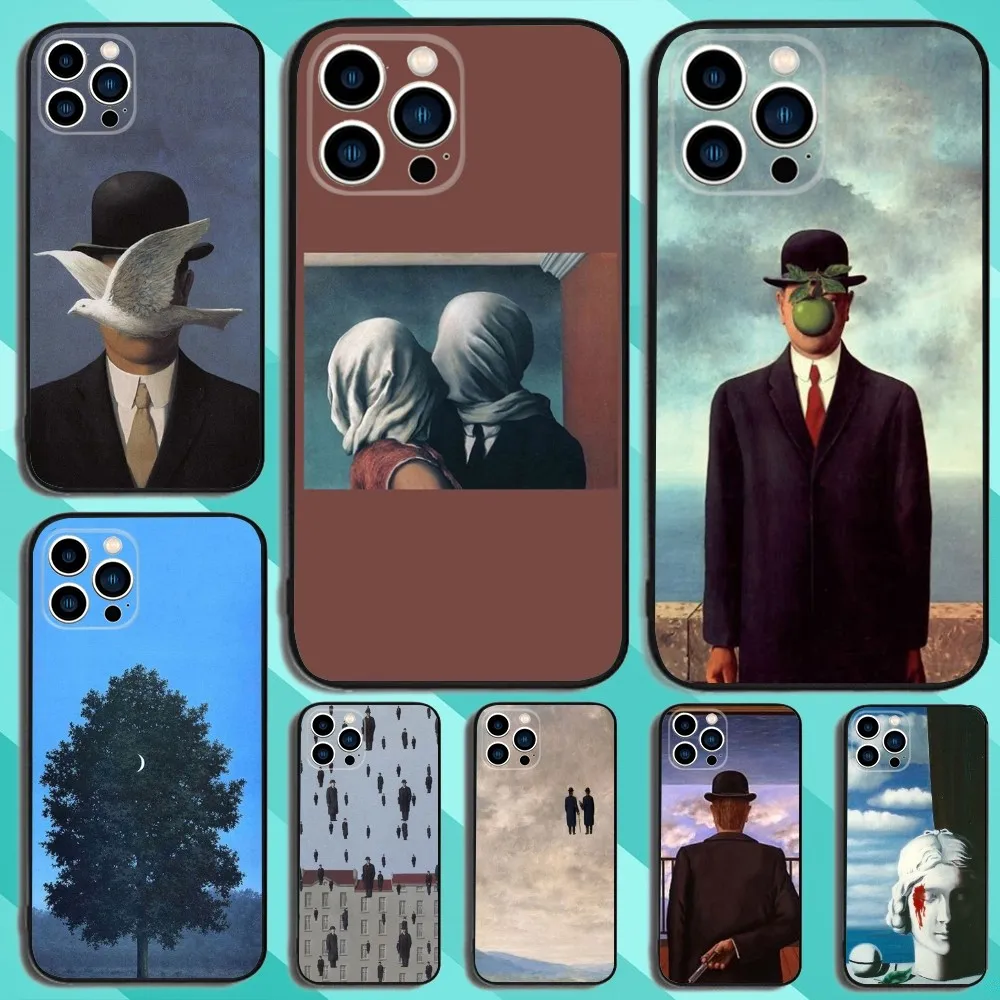 Rene Magritte Art Aesthetic Phone Case For iPhone 15,14,13,12,11,Plus,Pro Max,XS,X,XR,SE,Mini,8,7 Soft Silicone Black Cover