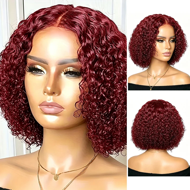

Synthetic Oange-red lace front small curls wig middle-part wavy short curls hightem perature silk hair texture, ladies' daily