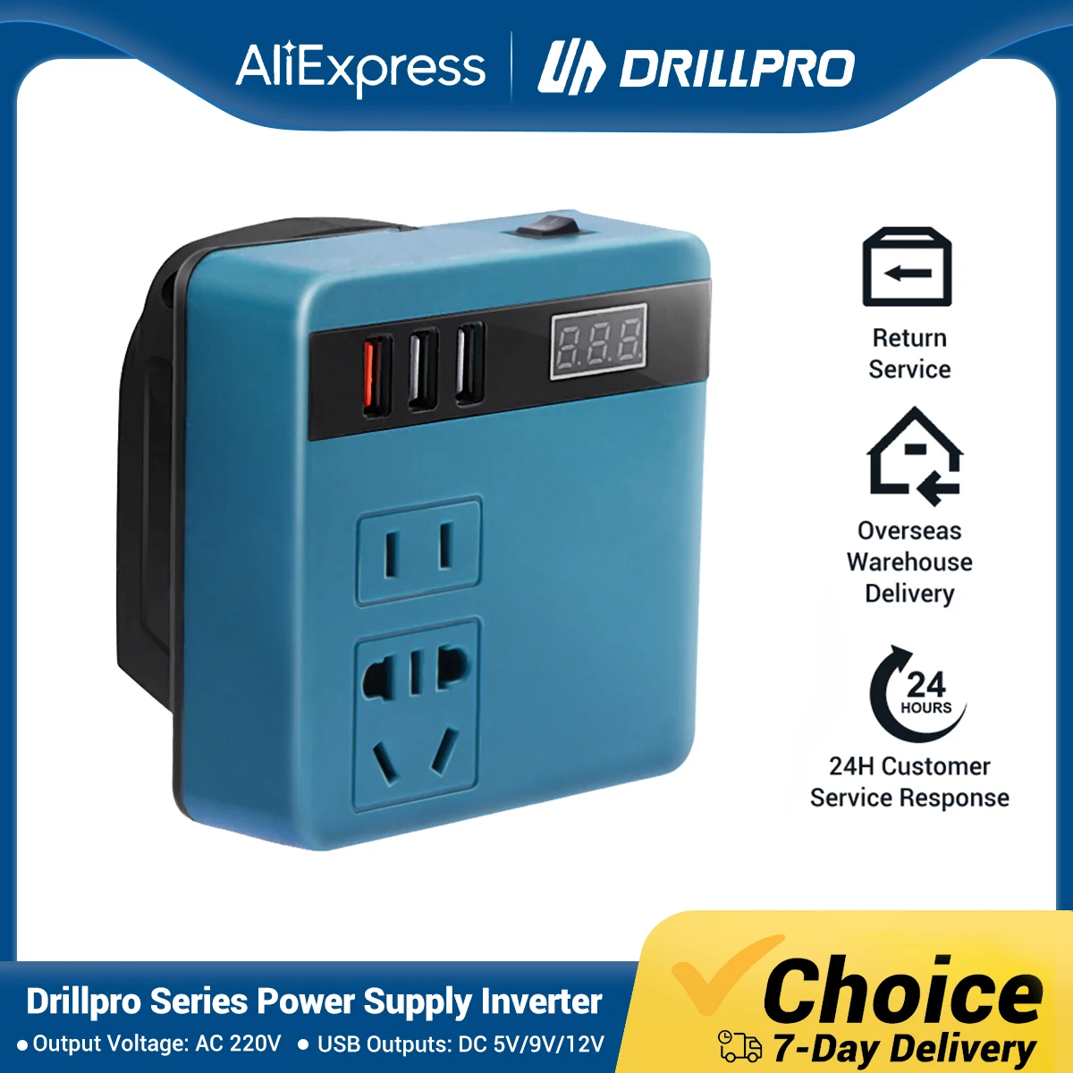 Drillpro Power Inverter AC 220V/DC5V/9V/12V Digital Display Outdoor Emergency Operation Inverters Adapter for Mak 18V Battery
