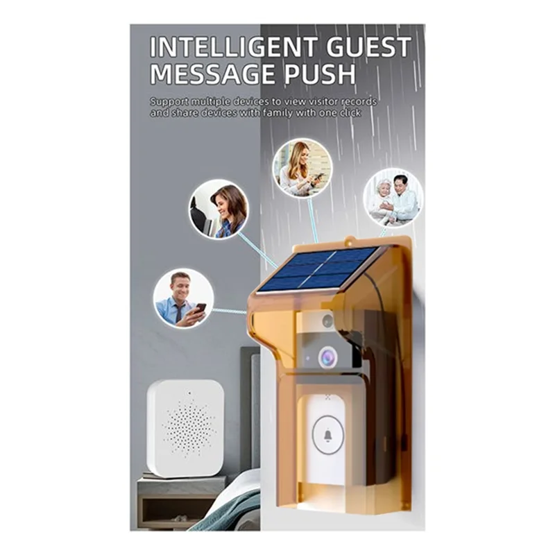 AB53 Smart Doorbell Camera With Solar Charging, Waterproof, Night Vision, HD, Two-Way Intercom Voice For Home Security