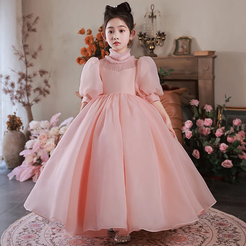 Girls Stand Collar Beaded Premium Puff Princess Dress Teen Dress Girls Wedding Dress Birthday Party Evening Dress/Customizable