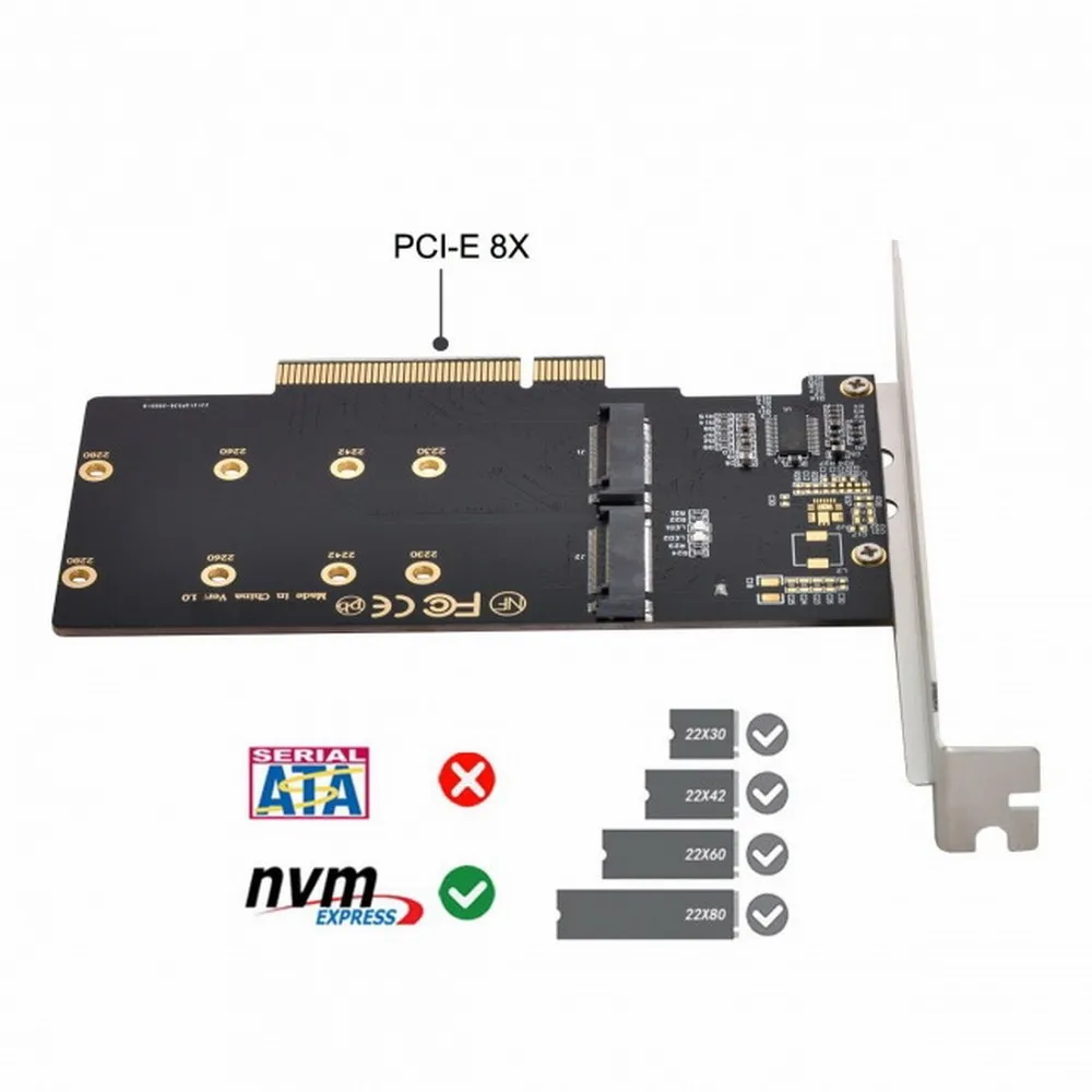 NVME M.2 AHCI Dual 2X to Gen3 X8 X16 PCIE Express 3.0 Raid Card VROC Raid0 Hyper Adapter