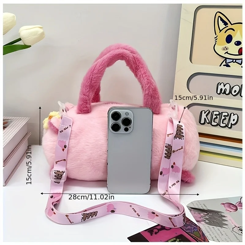 حقيبة كتف مفردة من الكابالا، حقيبة كروس من الفرو القطيفة، حقيبة دلو صغيرة مخصصة، محفظة لطيفة للعملات المعدنية #3