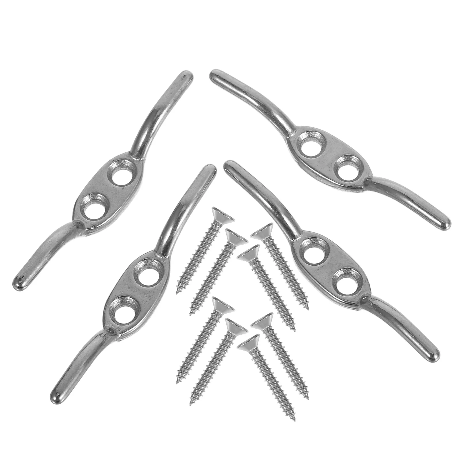 

4 Pcs Stainless Steel Rope Hooks Flag Pole Clamp Fixing Deck Cleat Silver Marine Outdoor Use Secure Fastening Easy Installation