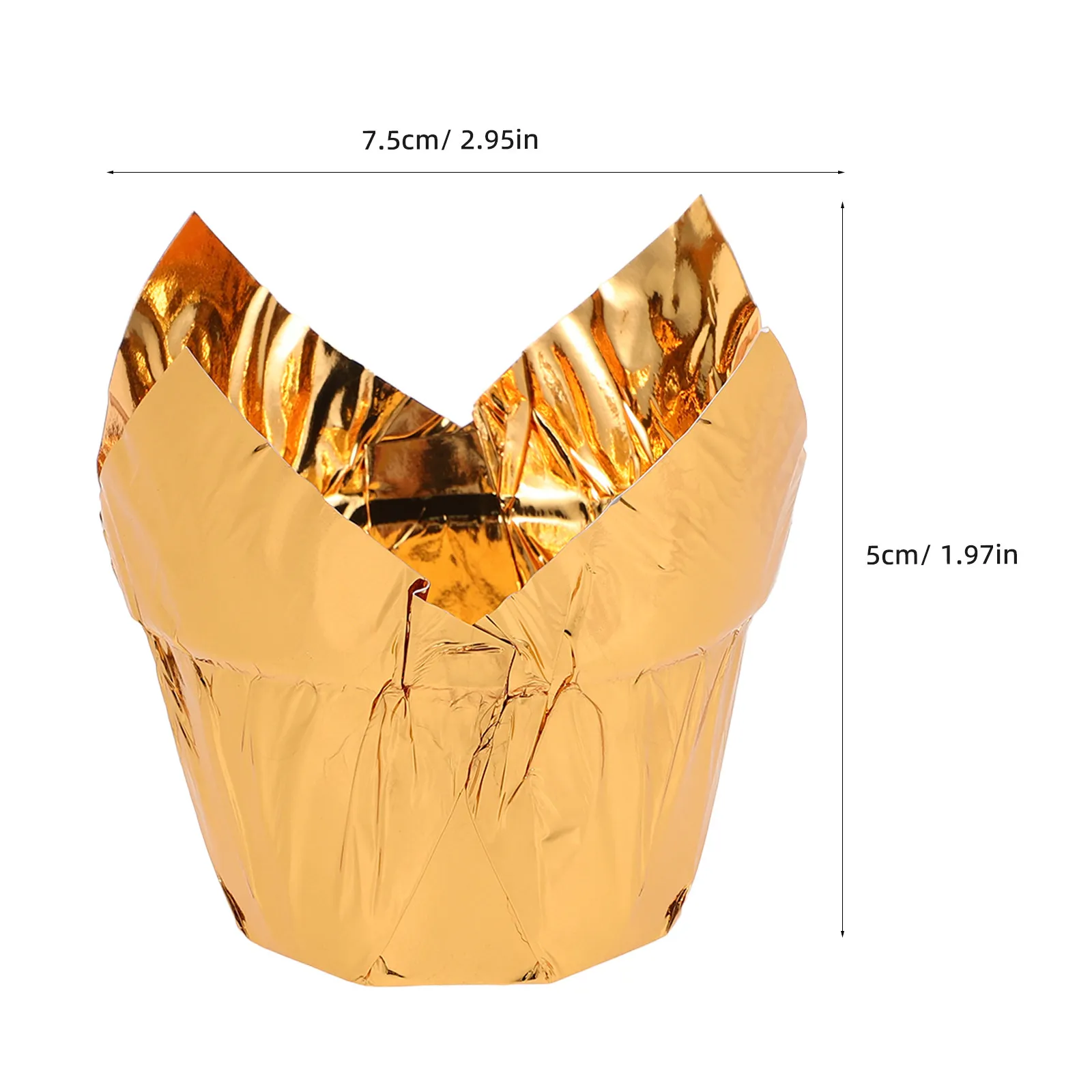 50Pcs Foil Tulip Cupcake Liners Tall Baking Cups Decorative Muffin Liners for Cupcakes Cookies Tarts Biscuits Brownies Oven Safe