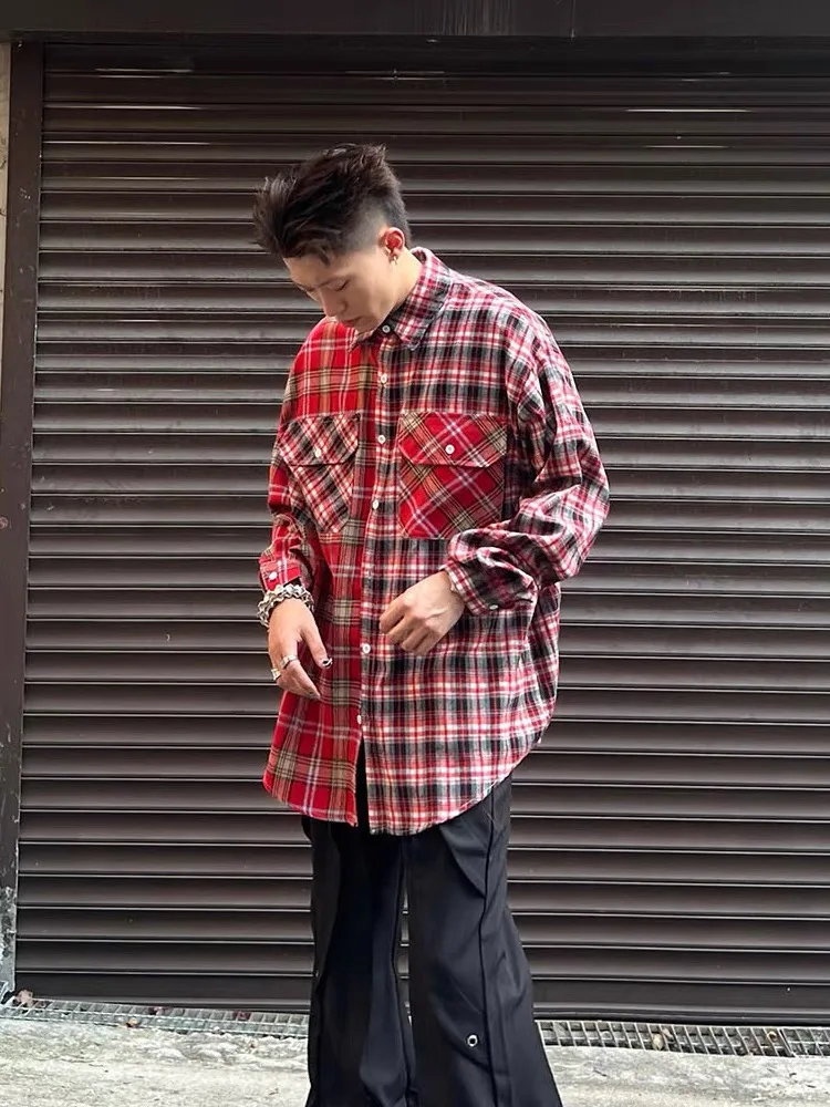 

Retro American High Street Plaid Long Sve irt Loose Fit ex Spring Autumn Outerwear Youth Faion Classic Design