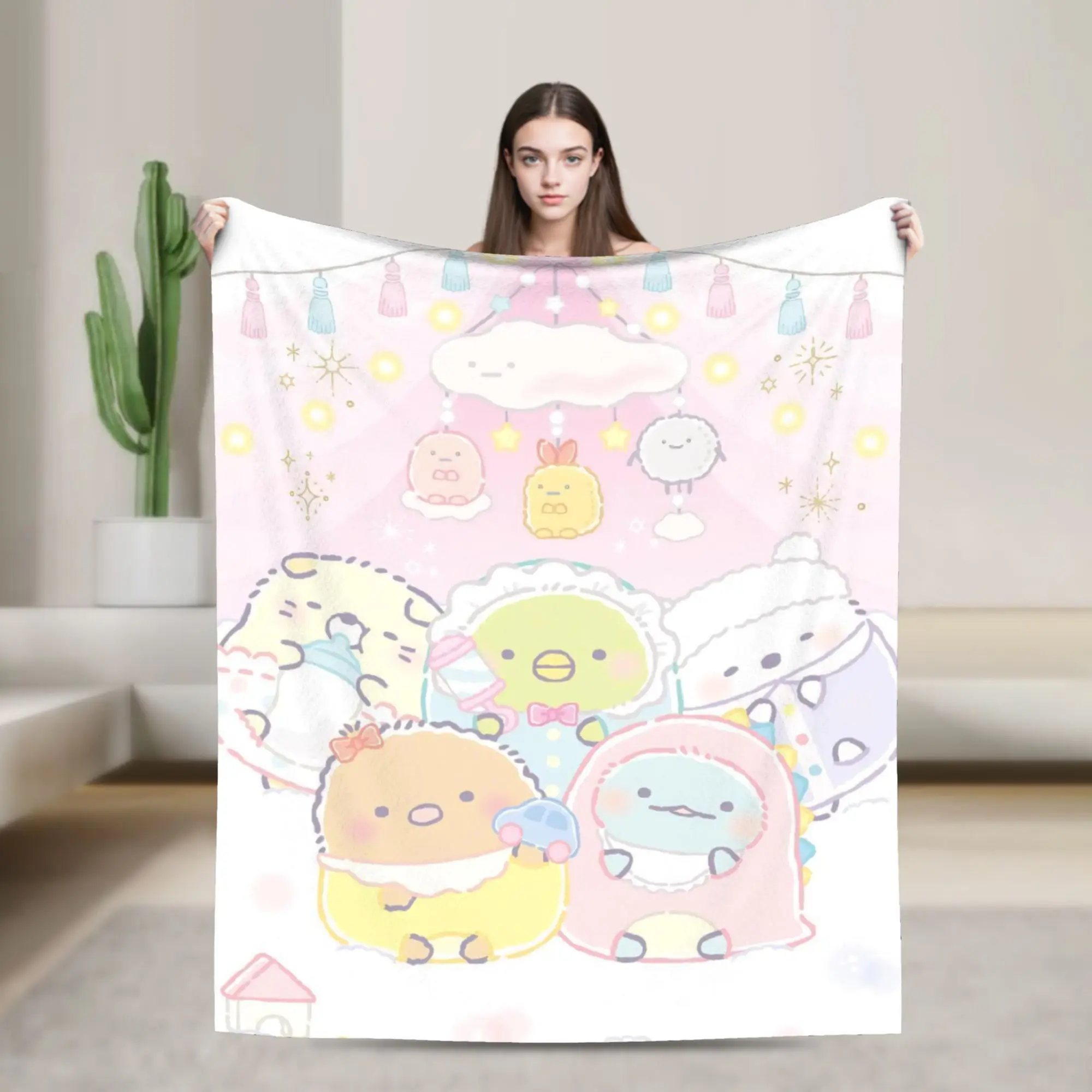 Sumikkos Gurashis Blankets Kawaii Cartoon Flannel Vintage Soft Throw Blanket for Home Restaurant Spring Autumn