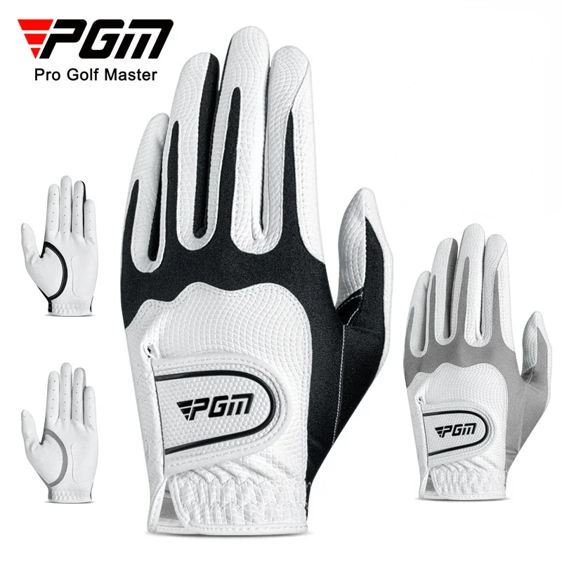 PGM 1pcs Men's Golf Gloves PU Durable, Non slip, Elastic Lycra Breathable, Comfortable Velcro ST035