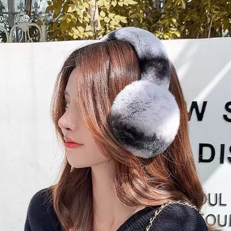 Ear Muffs For Women Winter EarWarmers Soft Warm Cable Furry Real Rex Rabbit Ear Covers For Cold Weather